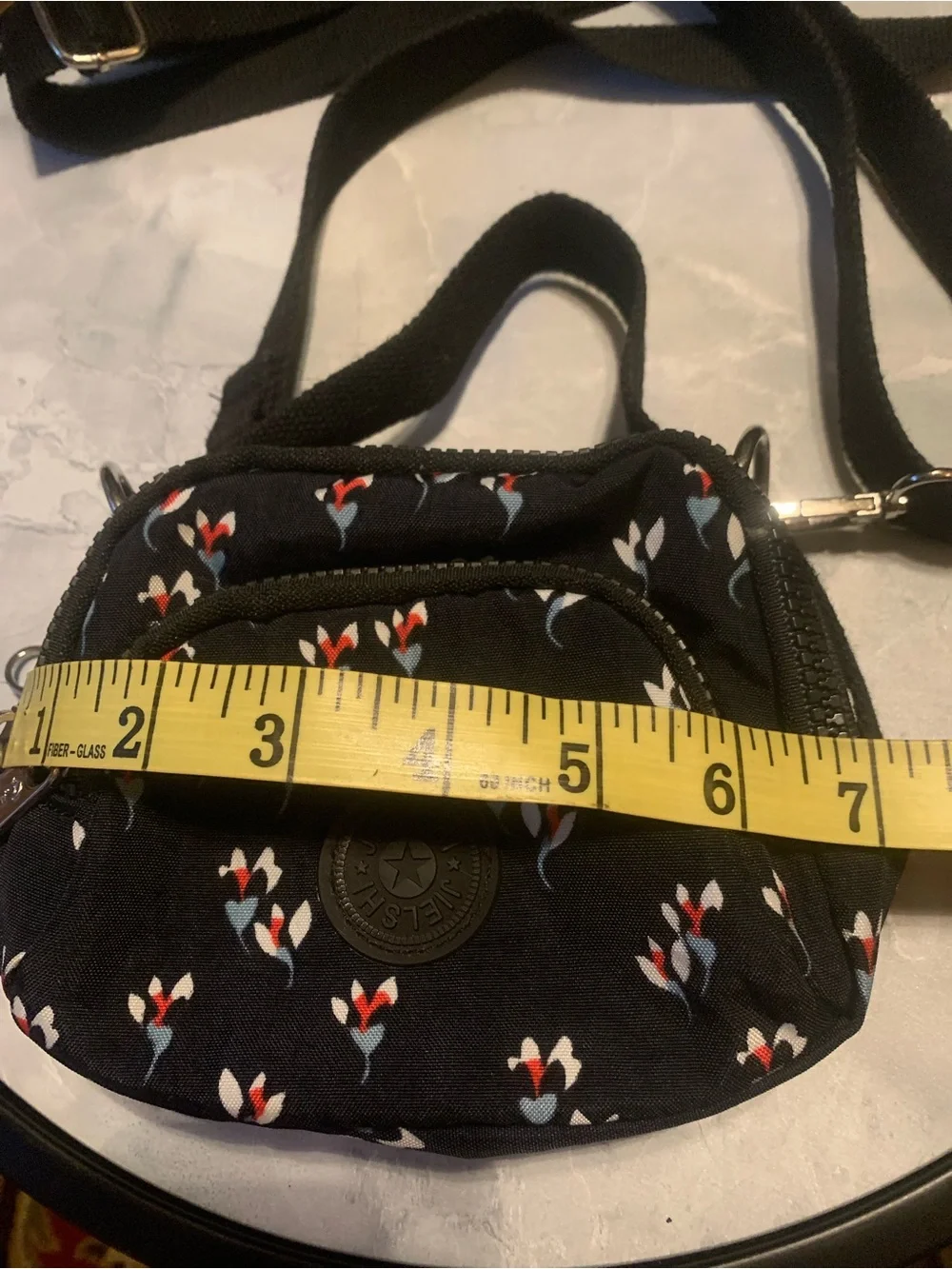 Jielshi Black Crossbody Bag with Red, White & Blue Floral Print